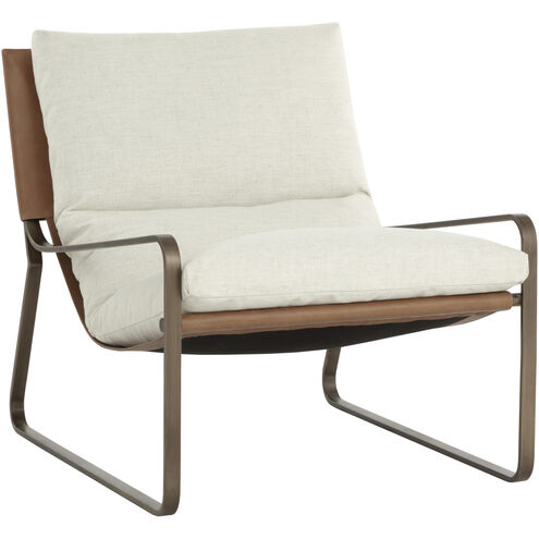 Zancor Antique Brass / Geralt Linen / Tan Leather Lounge Chair